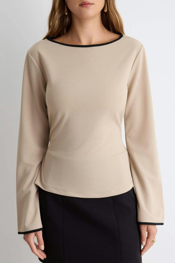 WOVCOR Fitted Boat Neck Spanish Sleeve Knitted Blouse
