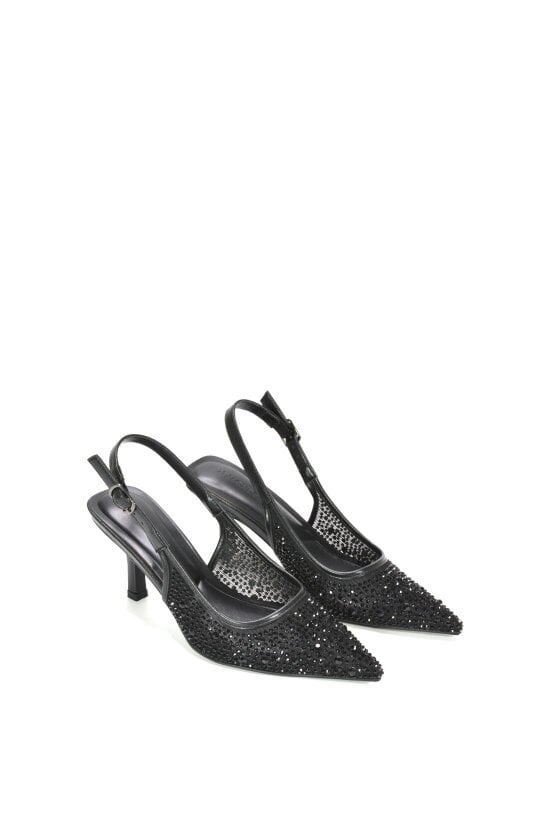 XY LONDON Diamante Slingback Court Shoes With Low Kitten Heel