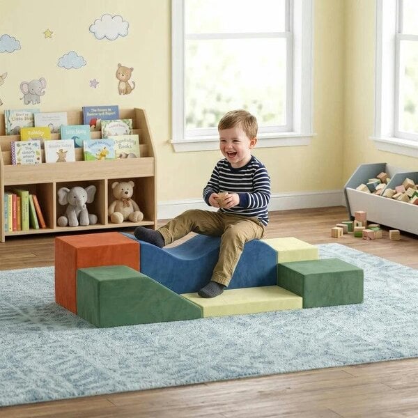 Kids Soft Play Set, 6PCS Foam Climbing Blocks with Non-Slip Base, Indoor Soft Playground for Climbing and Crawling