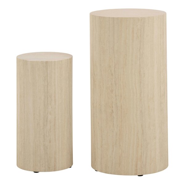 Wyld Haus Set of 2 Lille Beige Marble Effect Round Pedestal Side Tables