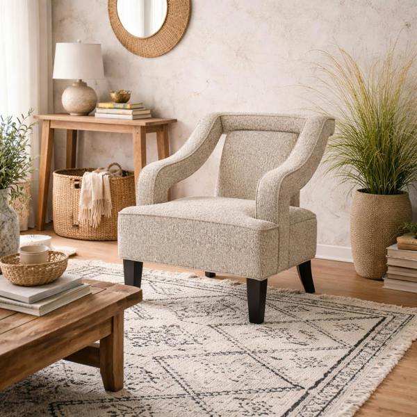 Wyld Haus Letterkenny Upholstered Cream Chenille Armchair