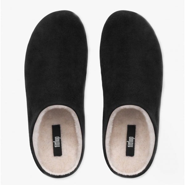 FitFlop CHRISSIE SHEARLING Womens Suede Mule Slippers Black