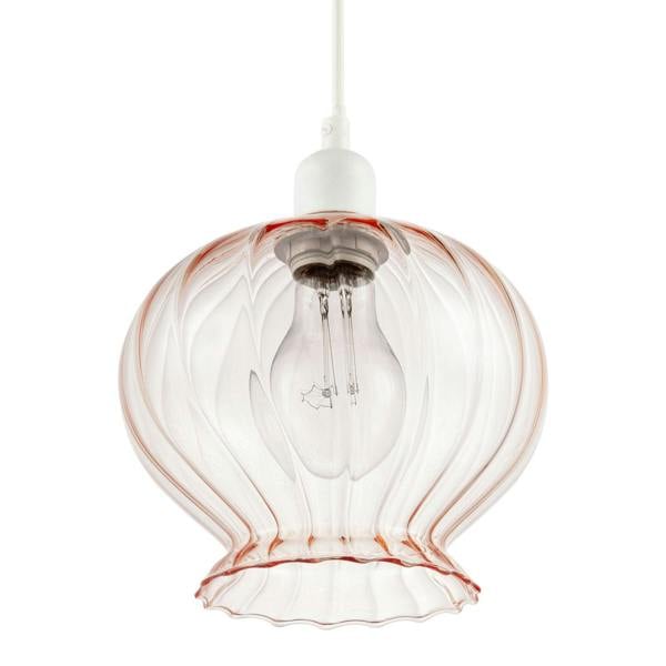 Elegant Ribbed Blush Pink Glass Pendant Light Shade with Scalloped Rim Image 4