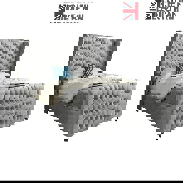 Casa Magna Donati Straight Curved Top Upholstered Soft Velvet Bed Frame - Grey