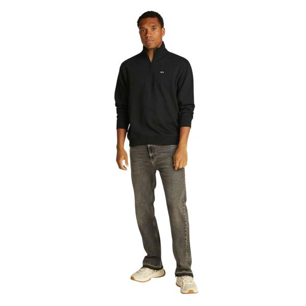 Tommy Jeans Mens Flag Quarter Zip Sweatshirt - Black - 