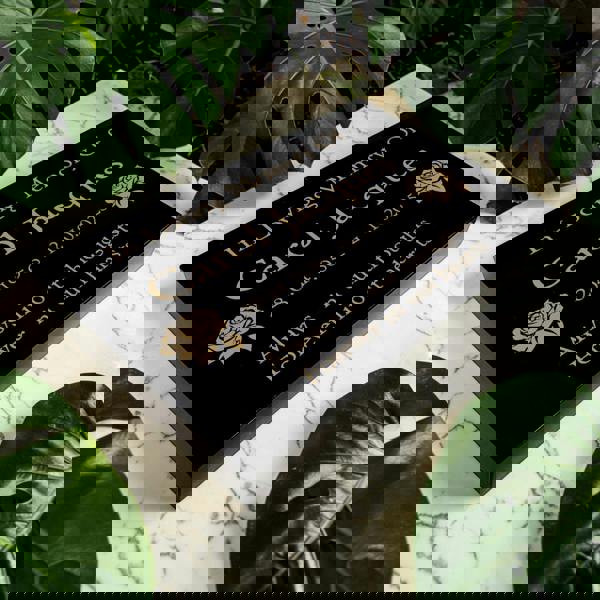 Memorials Direct Granite Memorial Tablet with Rose Design, Free Personalised Gold Engraving, Polished Black Granite