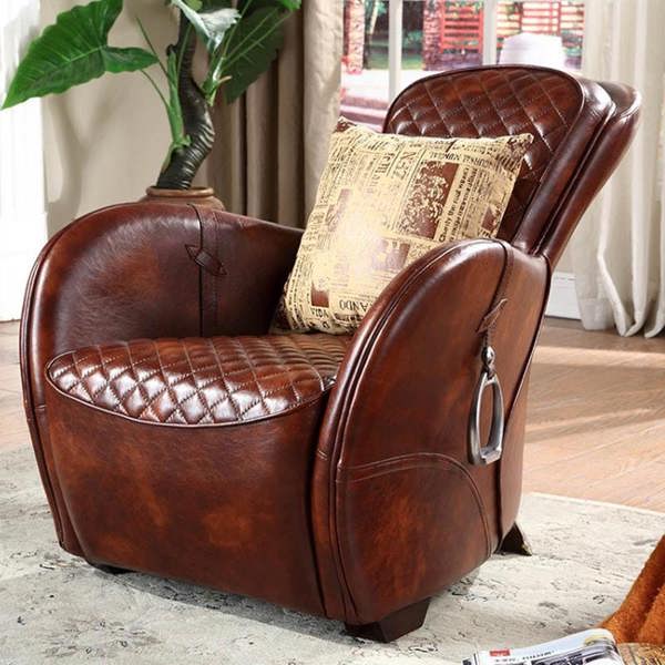 Saddle Chair And Footstool, Loft Style, Oil Wax Leather-Weilai Concept-Weilai Concept