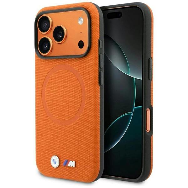 BMW M Series FW Metal Logo Case with MagSafe for iPhone 17 Pro Max 6.9" Orange - BMHMP17X25PFWSMO