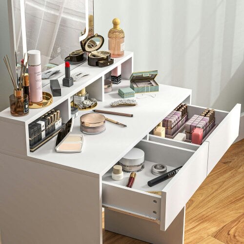 Wyld Haus Linora Roso White Dressing Table With LED Mirror And Built In Storage