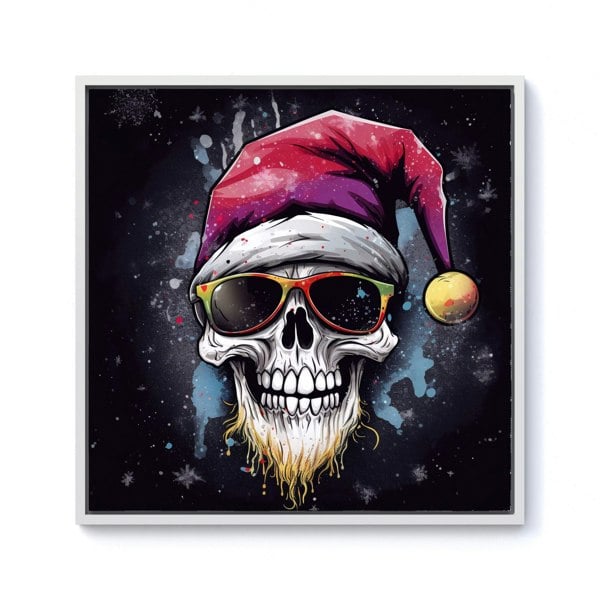 Warren Reed Happy Santa Skull Splash Art Framed Canvas