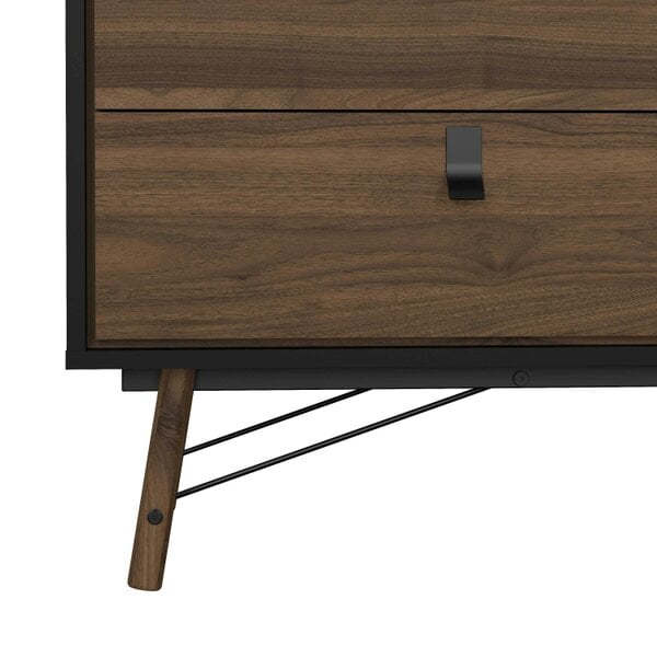 Wyld Haus Juno Black and Walnut Wood Wide Double Chest of 6 Drawers