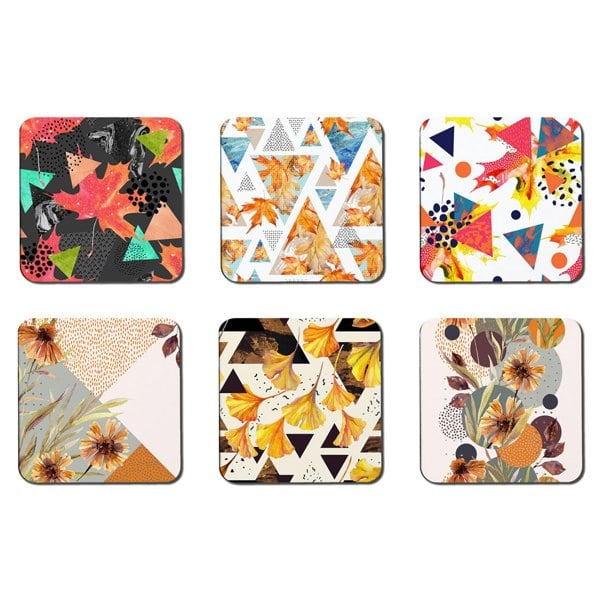 Benjamin Tate Design Autumn Flowers & Geometrics Collection (Coaster)
