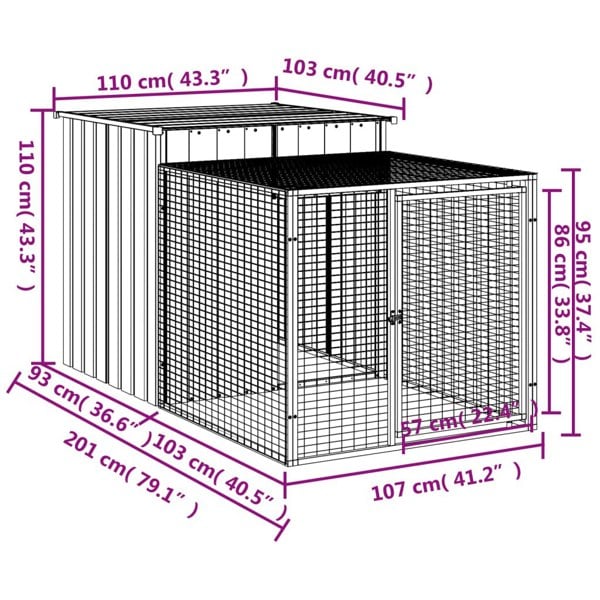Berkfield Chicken Cage with Run Anthracite 110x201x110 cm Galvanised Steel