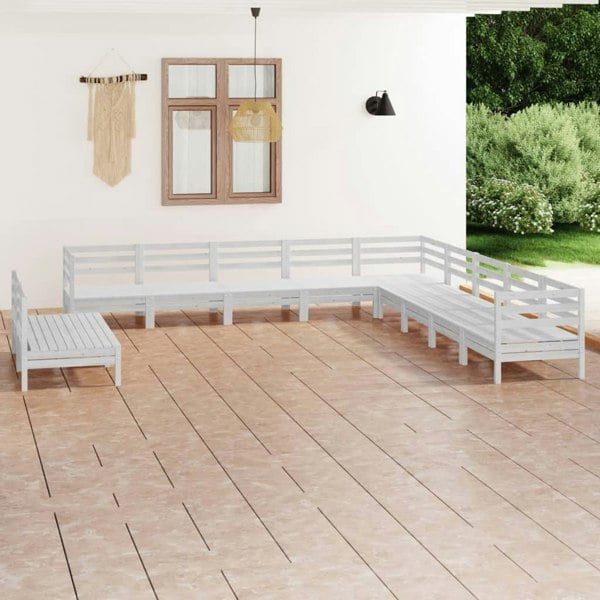 Berkfield 11 Piece Garden Lounge Set Solid Wood Pine White