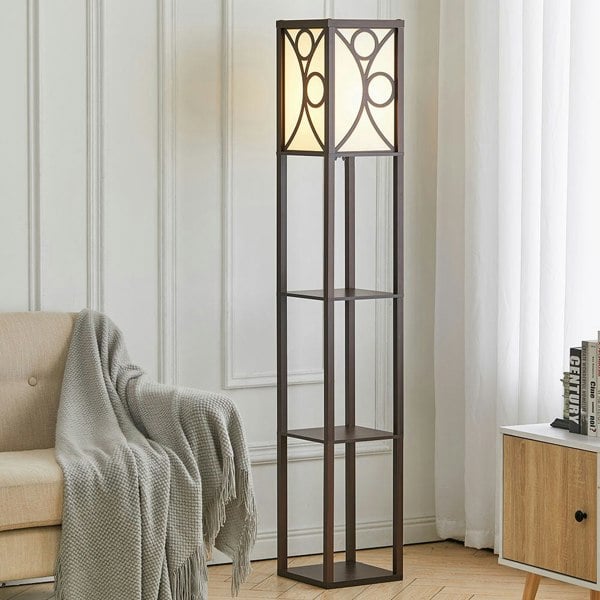 Modern Floor Lamp with 3 Wood Shelves Floorlamp Living and Home Walnut