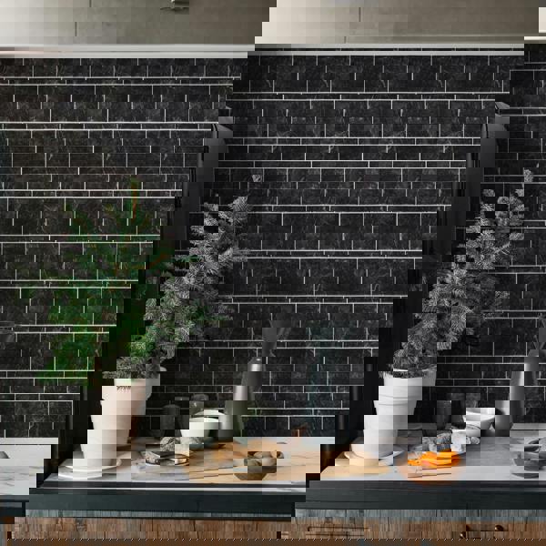 WALPLUS WT1901 - Black Marble Stone Tile Sticker 6 x 12 inches / 15.4 x 30.5 cm  - 12pcs in a pack