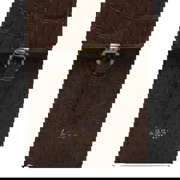 Assots London 'PETRA' Brown Croc Real Leather Mobile Phone Crossbody Bag