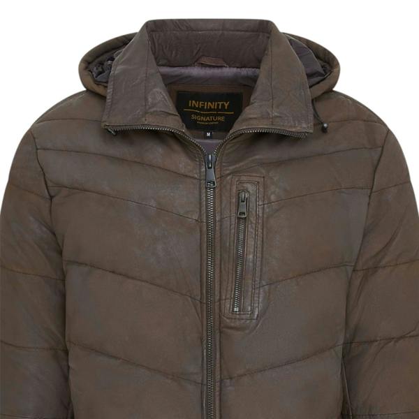 Infinity Leather Men's Leather Quilted Jacket Hooded Puffer Winter Coat - Olyic