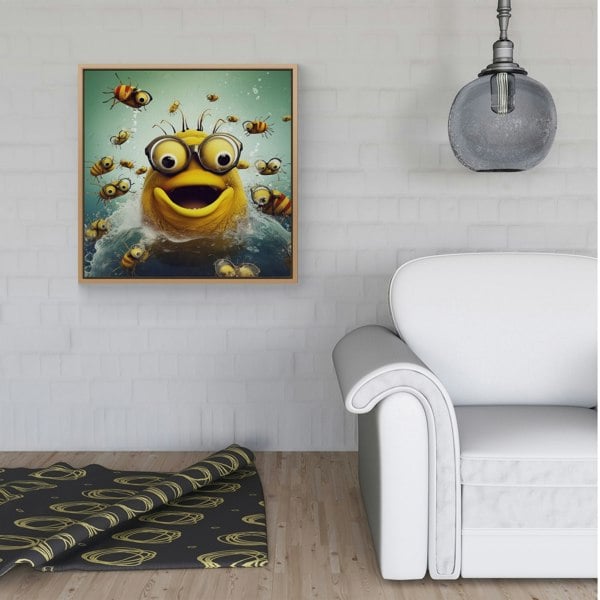 Warren Reed Happy Worm And Bees Splash Art Framed Canvas