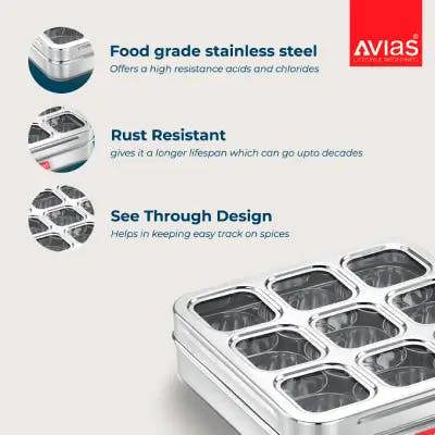 SS Utensils - 9 Square Spice Box (Design) - Medium