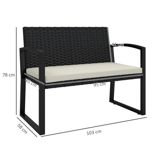 Wyld Haus Lalepa Black Rattan Beige 2 Seater Outdoor Garden Bench