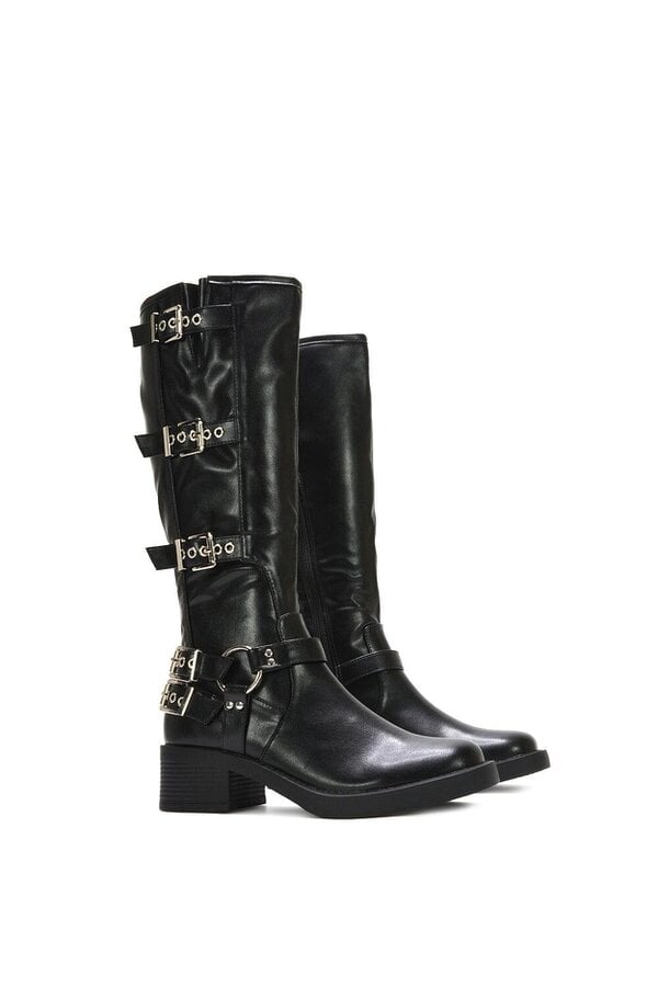 XY LONDON Harness square toe Knee High Biker Boots