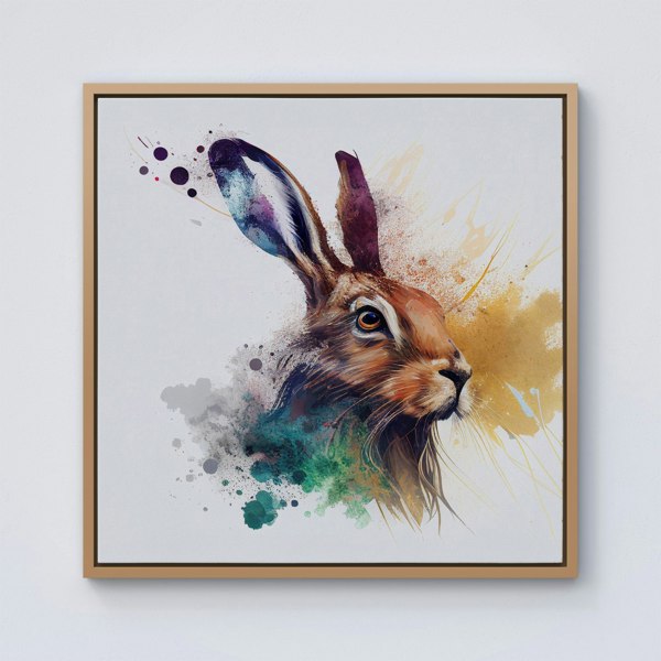 Warren Reed Hare Close Up Splash Art Framed Canvas