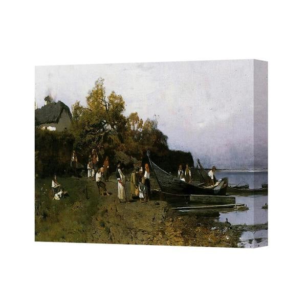 Benjamin Tate Design Canvas Wall Art Landscape With Boats And People By Shore