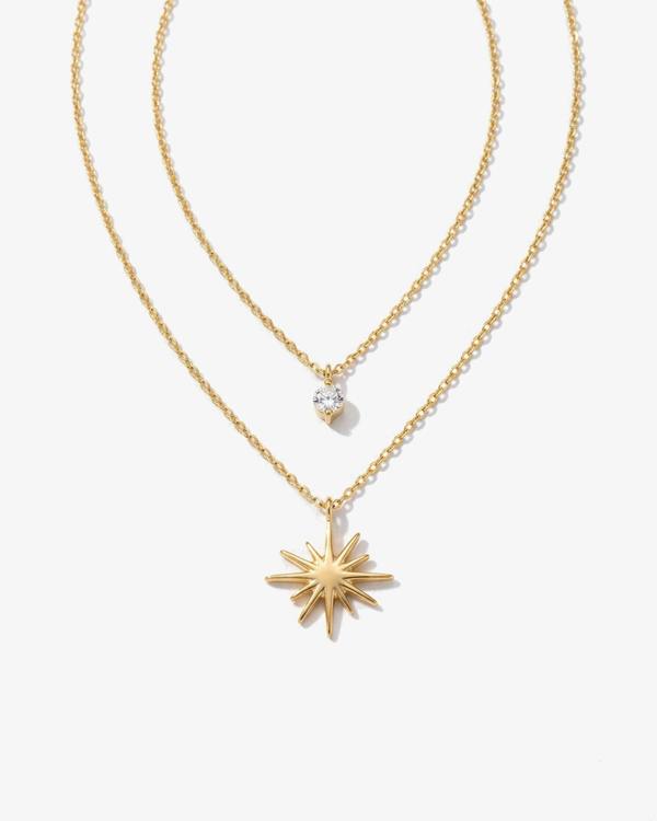 Elk & Bloom 14K Gold Double Star Diamanté Pendant Necklace
