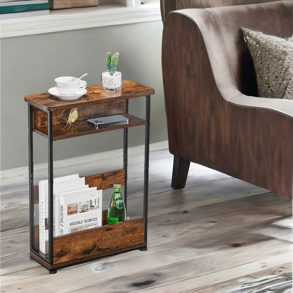 Rafaelo Mobilia Industrial Rustic 3 Tier Side Table With Magazine Rack