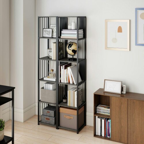 Wyld Haus Rettisa  Metal And Wood Grey 5 Tier Bookshelf With Steel Frame