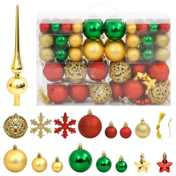 Berkfield 112 Piece Christmas Bauble Set Red / Green / Gold Polystyrene