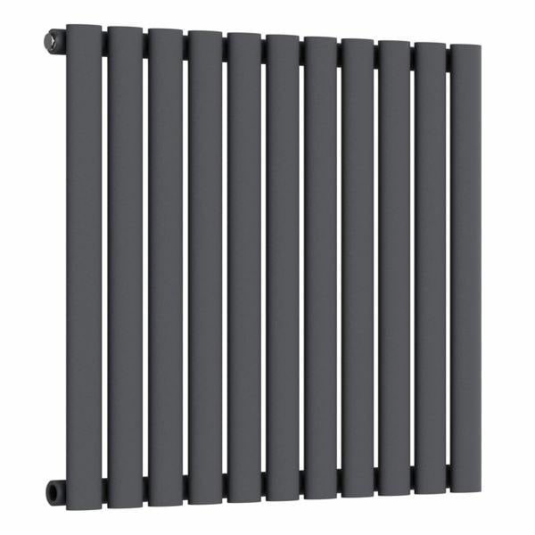 MYHOMEWARE Anthracite Gray 660 x 600 mm Modern Horizontal Column Designer Radiator Oval Single Panel Radiator Heater
