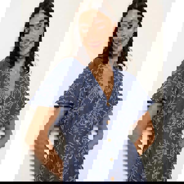 Blue Vanilla Button Front Midi Dress