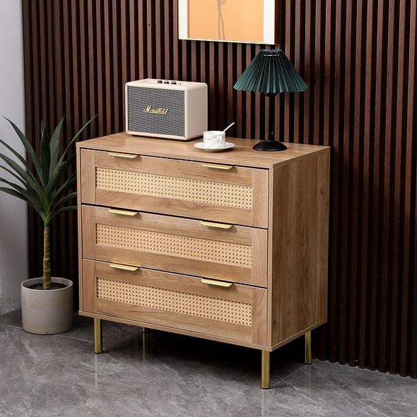 MMT Furniture Designs MMT Natural Chest with Rattan Fronts, 3 Storage Drawers