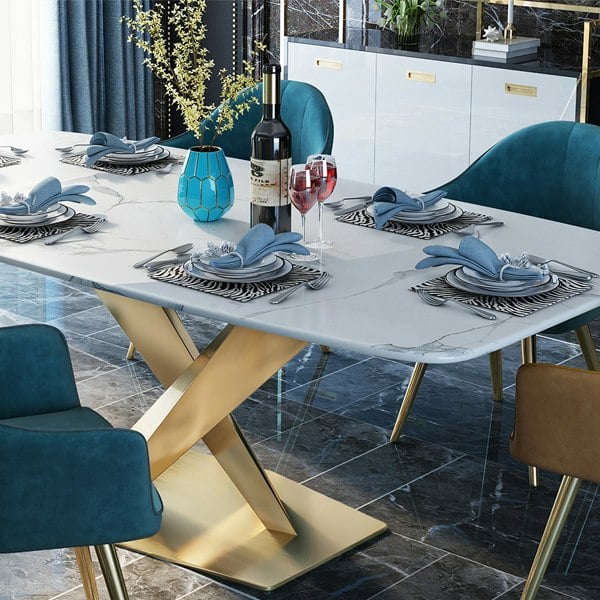 LUCI Dining Table, Marble And Gold Metal with corner bench dining table
