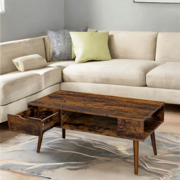 Rafaelo Mobilia Coffee Table With Drawer and Storage Rustic Brown
