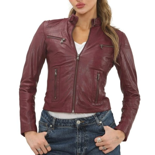 Leather Company Women's Real Leather Classic Racer Style Biker Jacket
