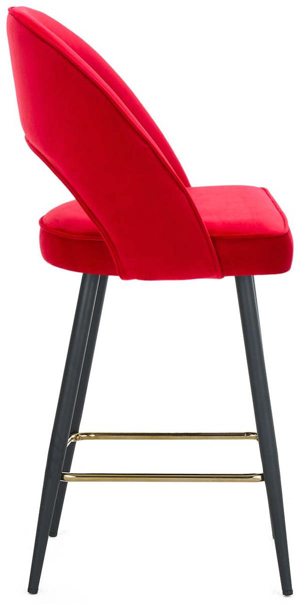 Lamboro Chelsea Velvet Bar Stool, Red, Black Legs with Gold Footrest, Padded Seat