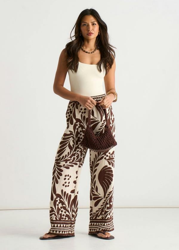 Gini London Chocolate Border Print Elasticated Trousers