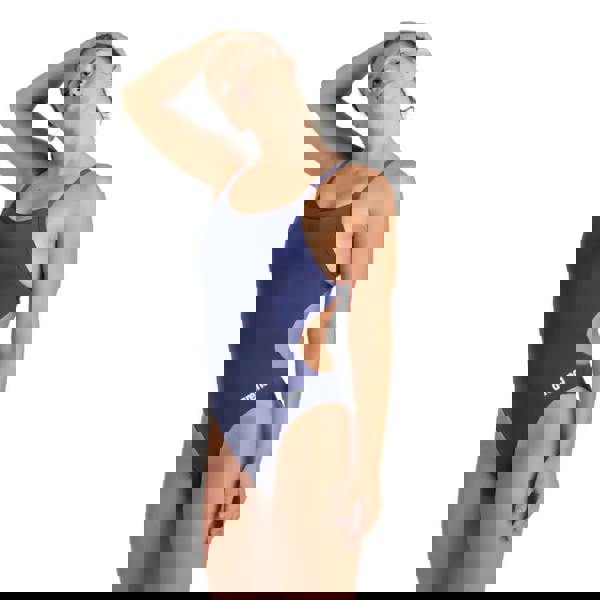 Navy blue Arena Team Challenge Solid swimsuit with cutouts and white logo