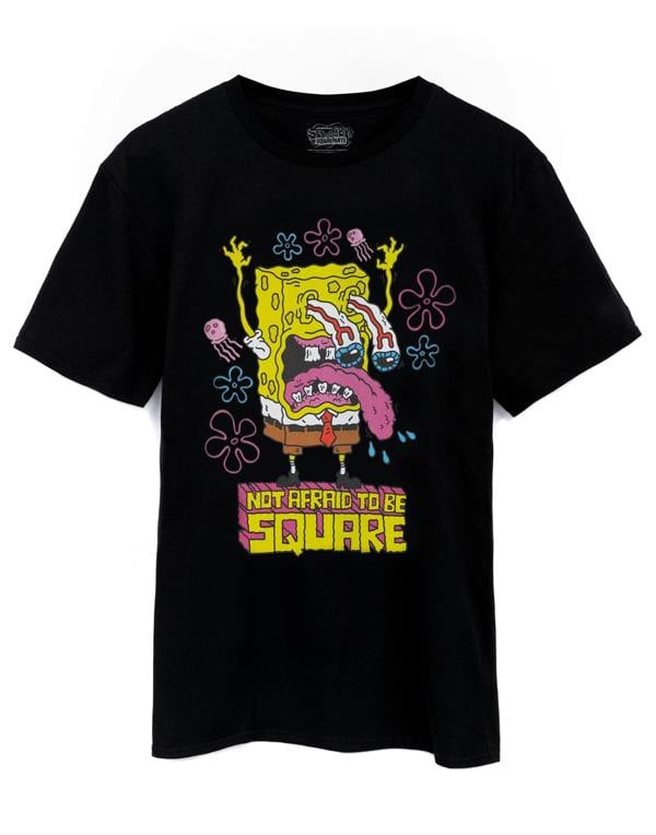 SpongeBob SquarePants Mens Black Not Afraid To Be Square Short Sleeved T-Shirt
