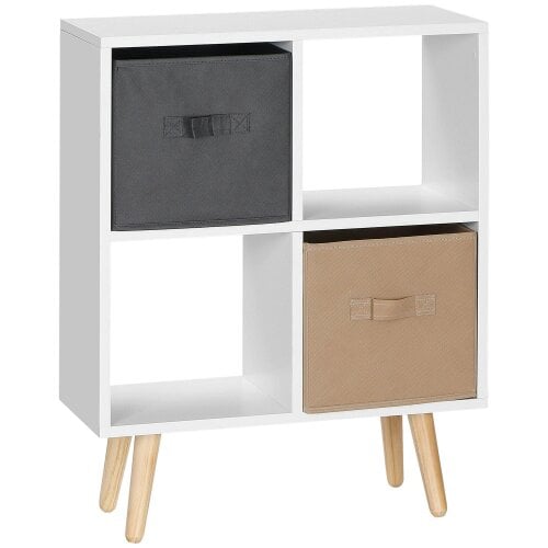 Wyld Haus Momo Wooden Neutral Finish 4 Cube Storage Unit With 2 Fabric Drawers