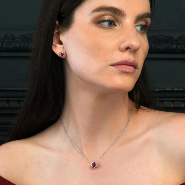 namana 925 Sterling Silver Red Solitaire Bezel Set Pendant Necklace for Women