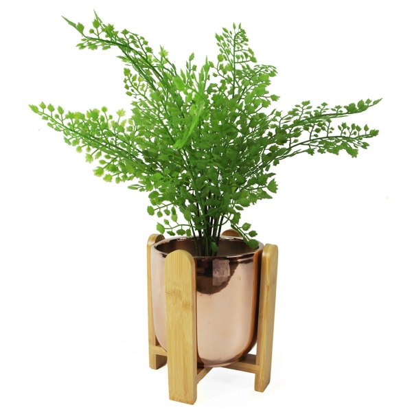 Leaf 16cm Gold Ceramic Planter with Bamboo Stand