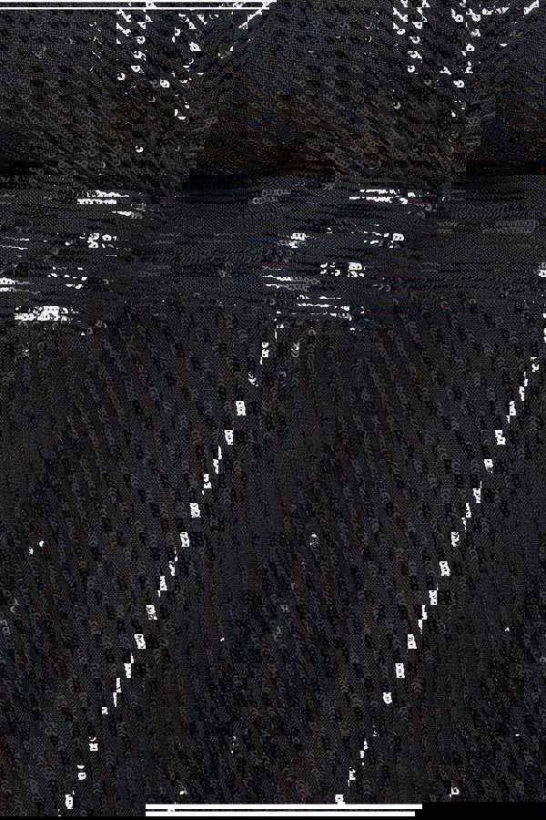 Long Sleeve Sequin V Wrap Maxi Dress - Black DR3485PLUS