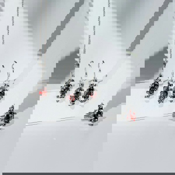 Gemondo Art Deco Style Pear Garnet & Marcasite Ring in Sterling Silver