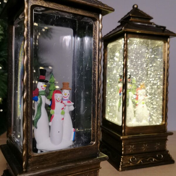 Samuel Alexander 27cm Dual Power LED Christmas Glitter Water Spinner Rustic Lantern Snowman Scene