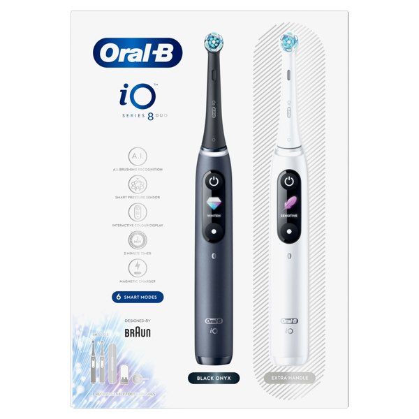 Oral-B iO 8 Black & White Electric Toothbrushes Designed By Braun