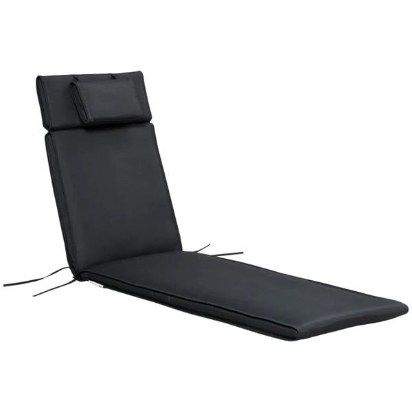 Black outdoor lounger replacement cushion with attached pillow, reclining chair pad